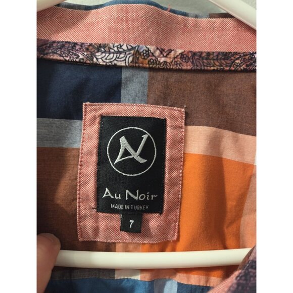 Au Noir Long Sleeves Shirt Size 7 Orange and Blue Squared Pre-Owned - Picture 3 of 8